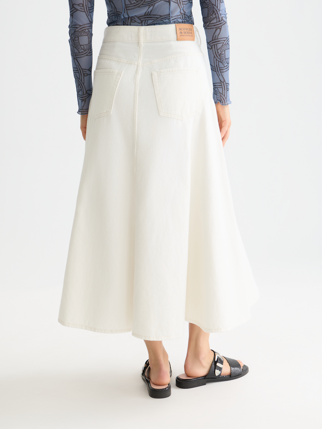 5 pocket denim maxi skirt