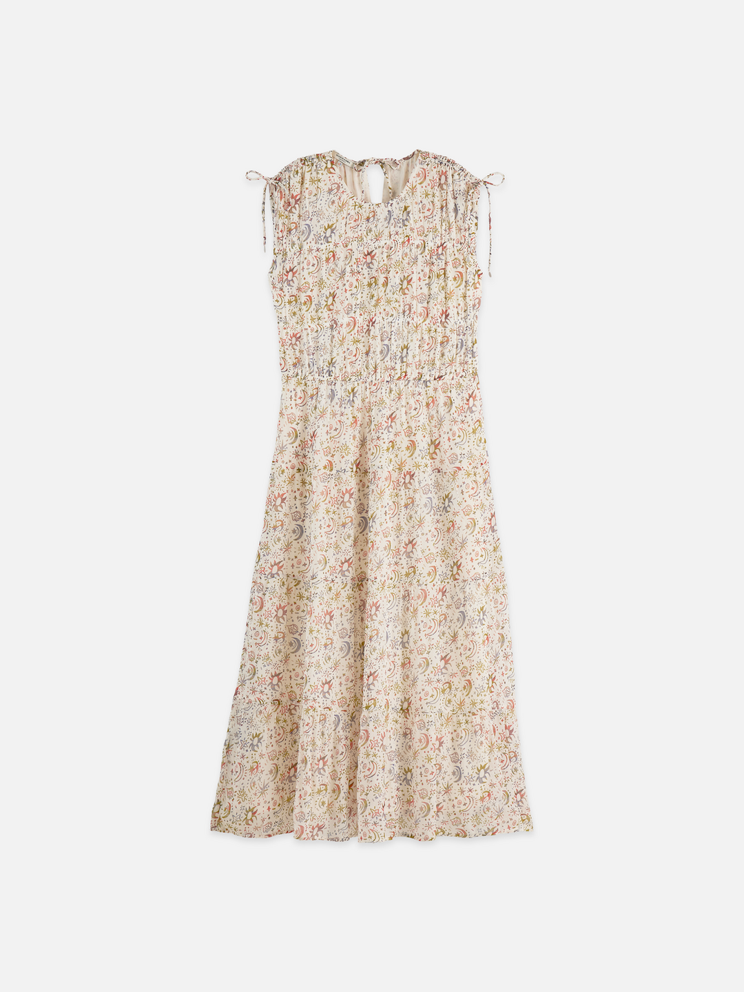 Gathered Midi Dress With Ties