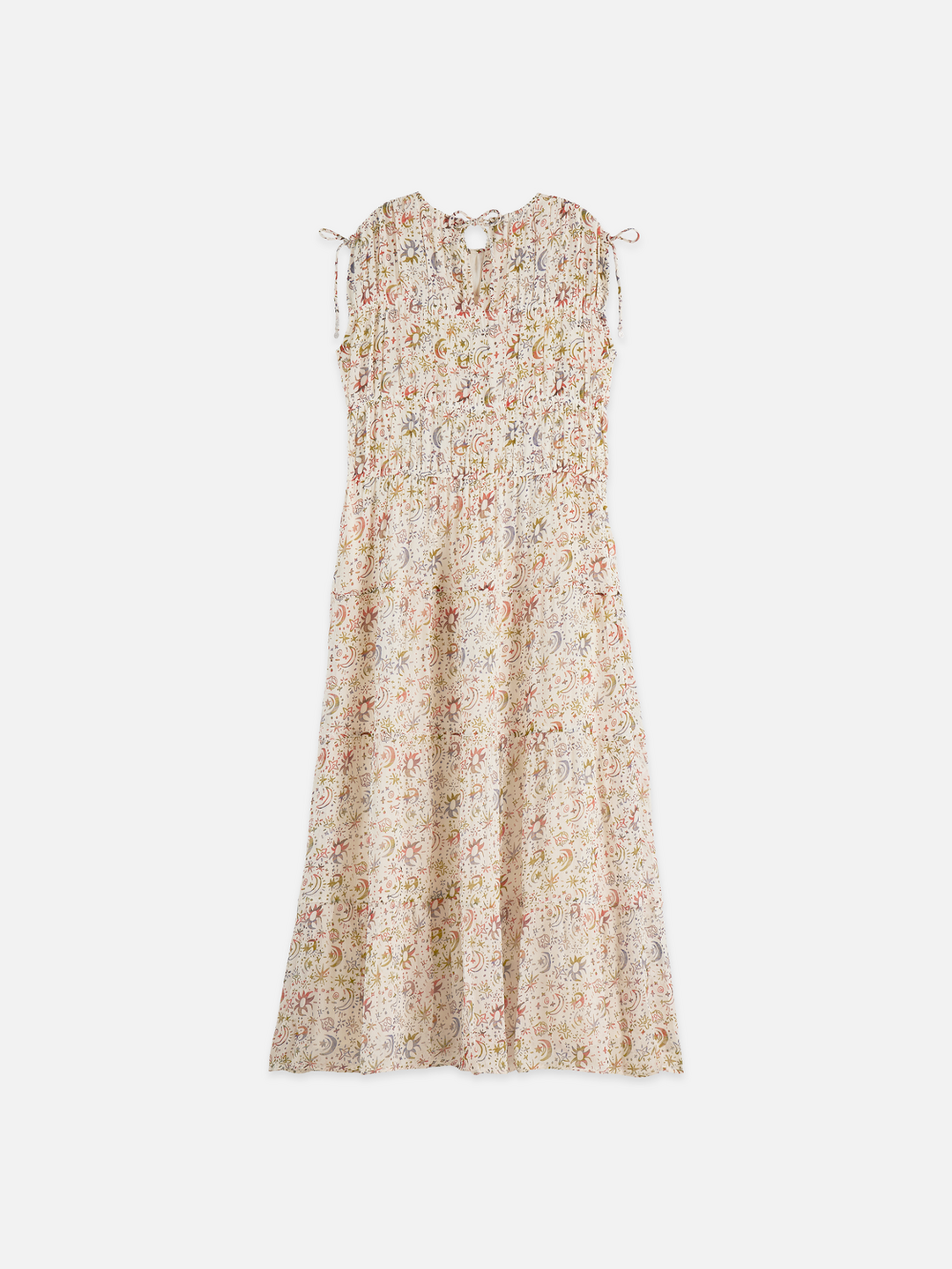 Gathered Midi Dress With Ties