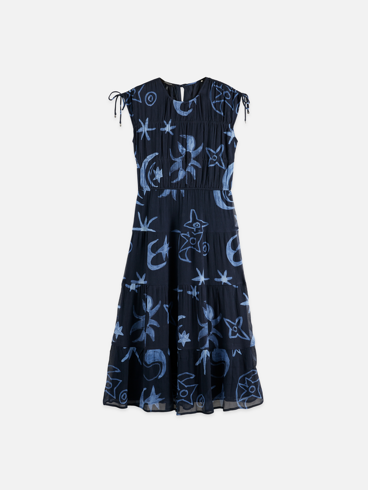 Gathered Midi Dress With Ties
