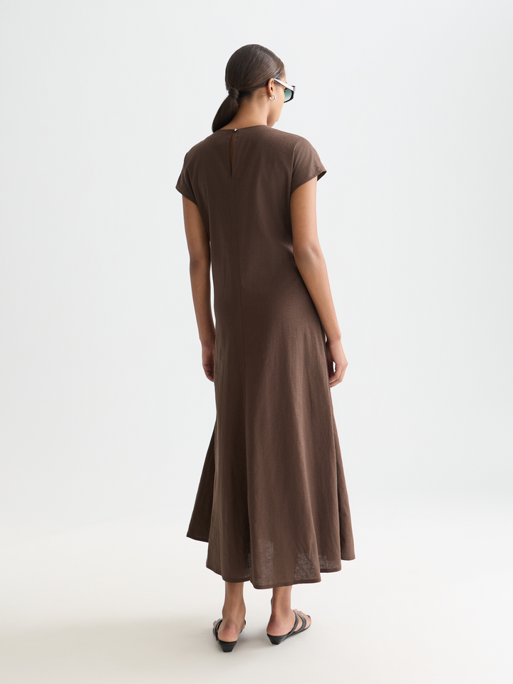 Relaxed linen blend ankle length tie dress