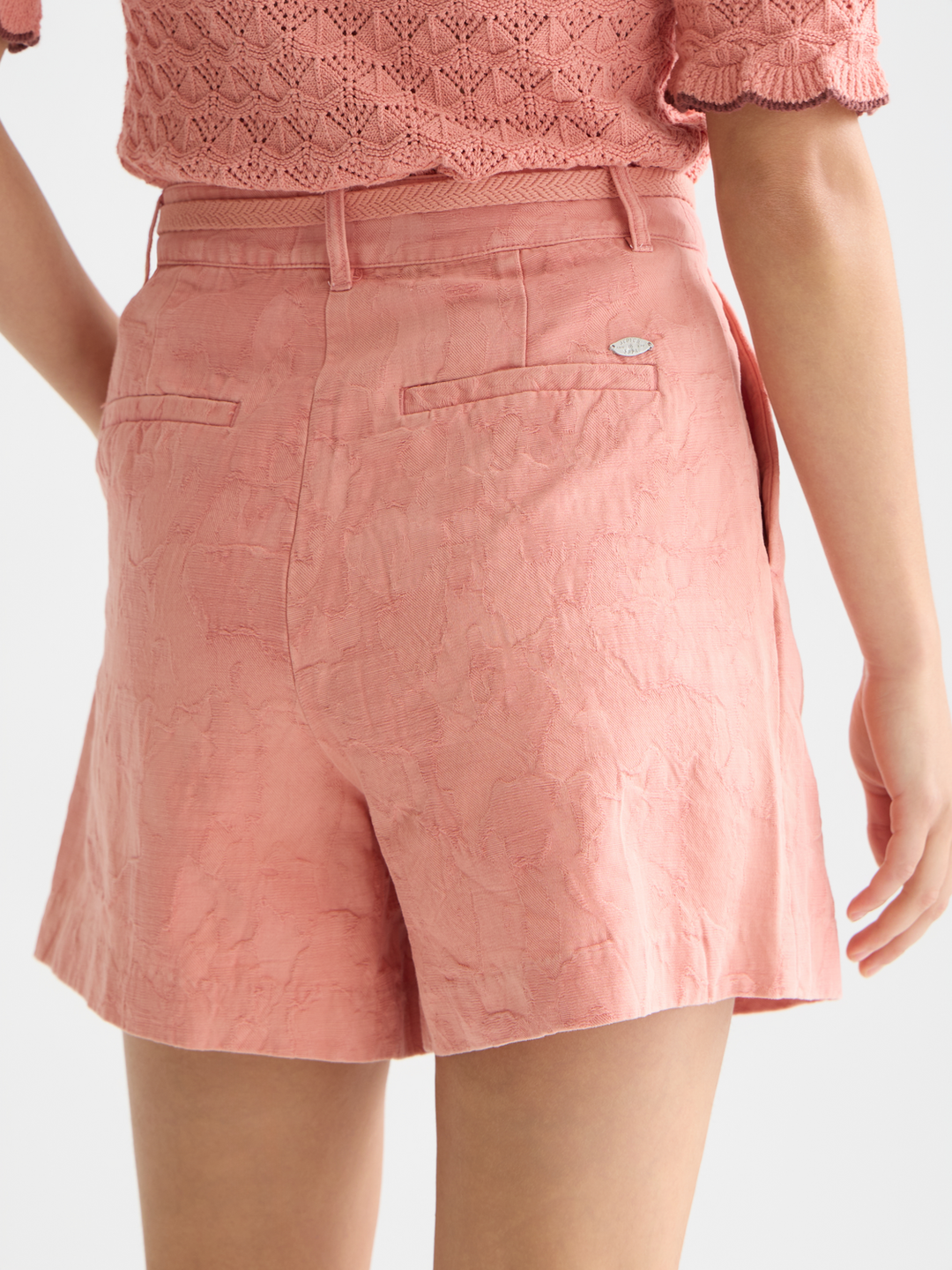 Jacquard structured high rise shorts