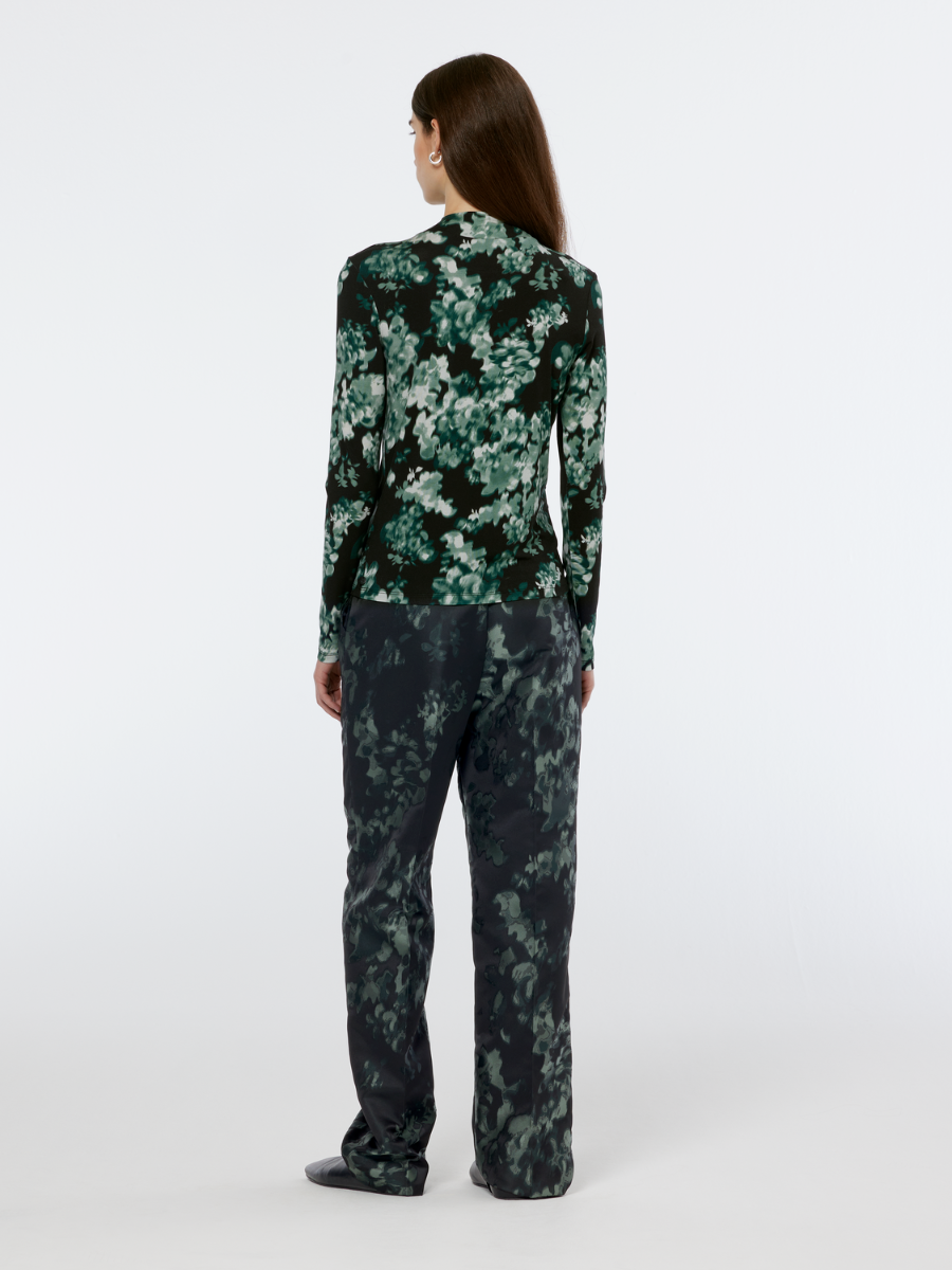 

Ripple floral jacquard straight leg pant, Nieuw blossom print park green