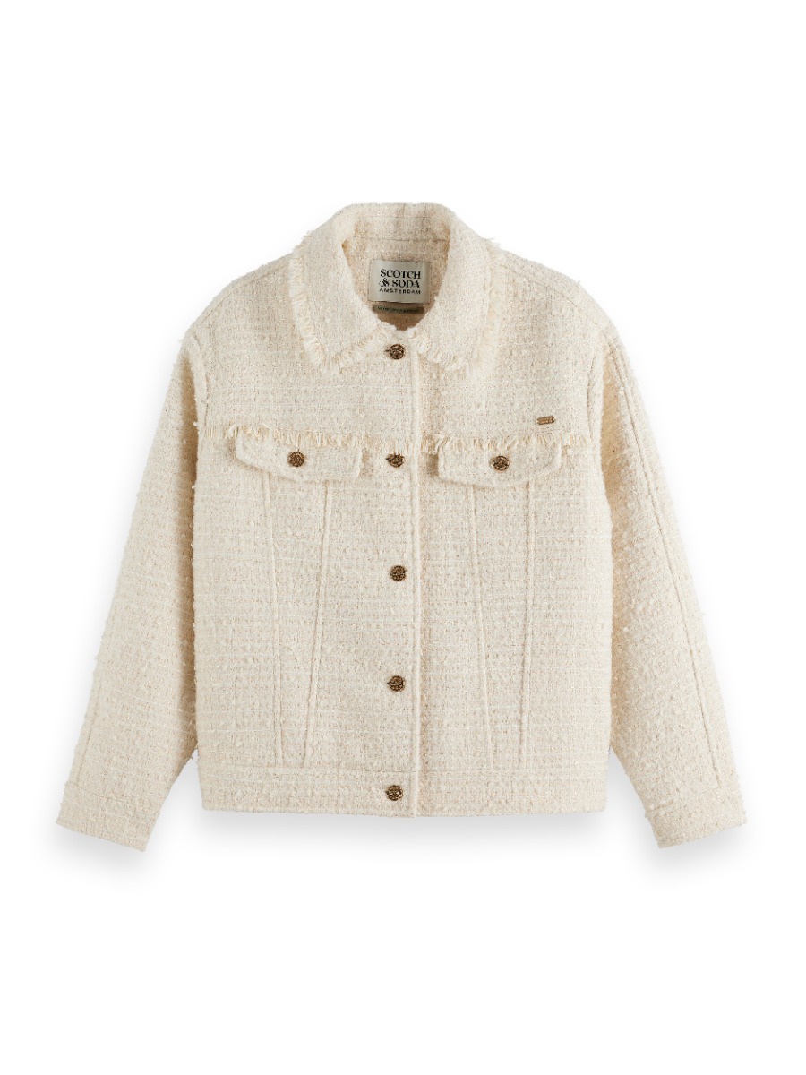 

Boucle Tweed Trucker Jacket, Soft ice