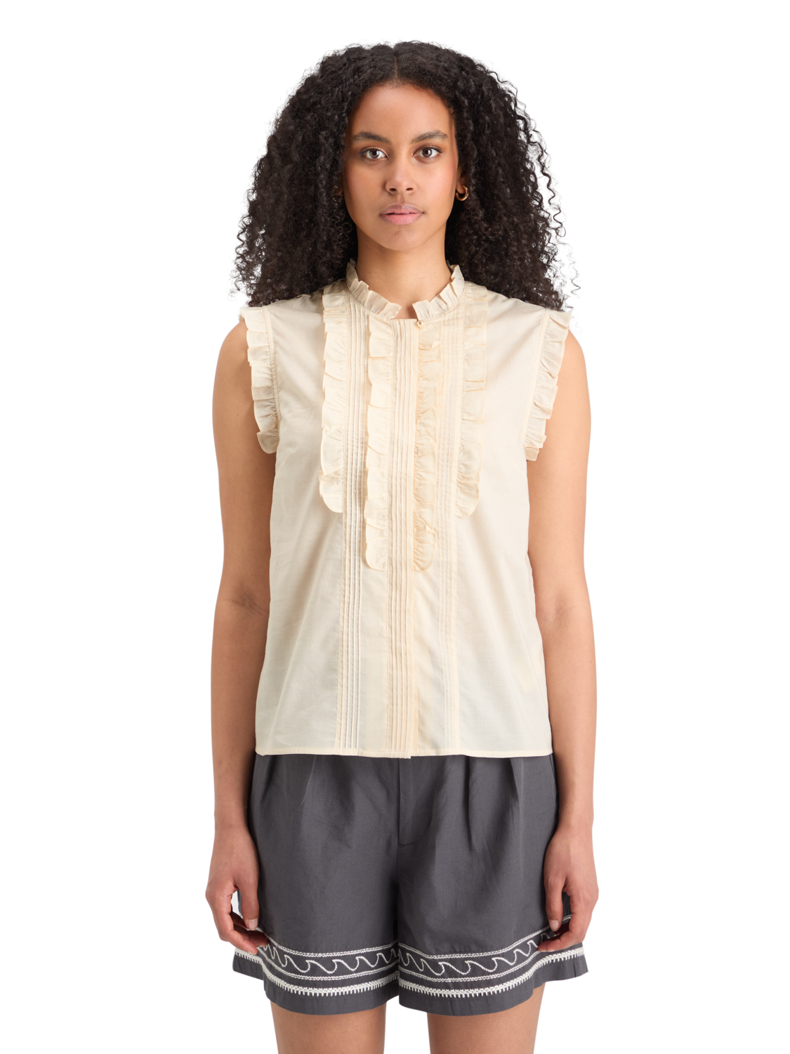 

Sleeveless Ruffle Shirt, Soft ice