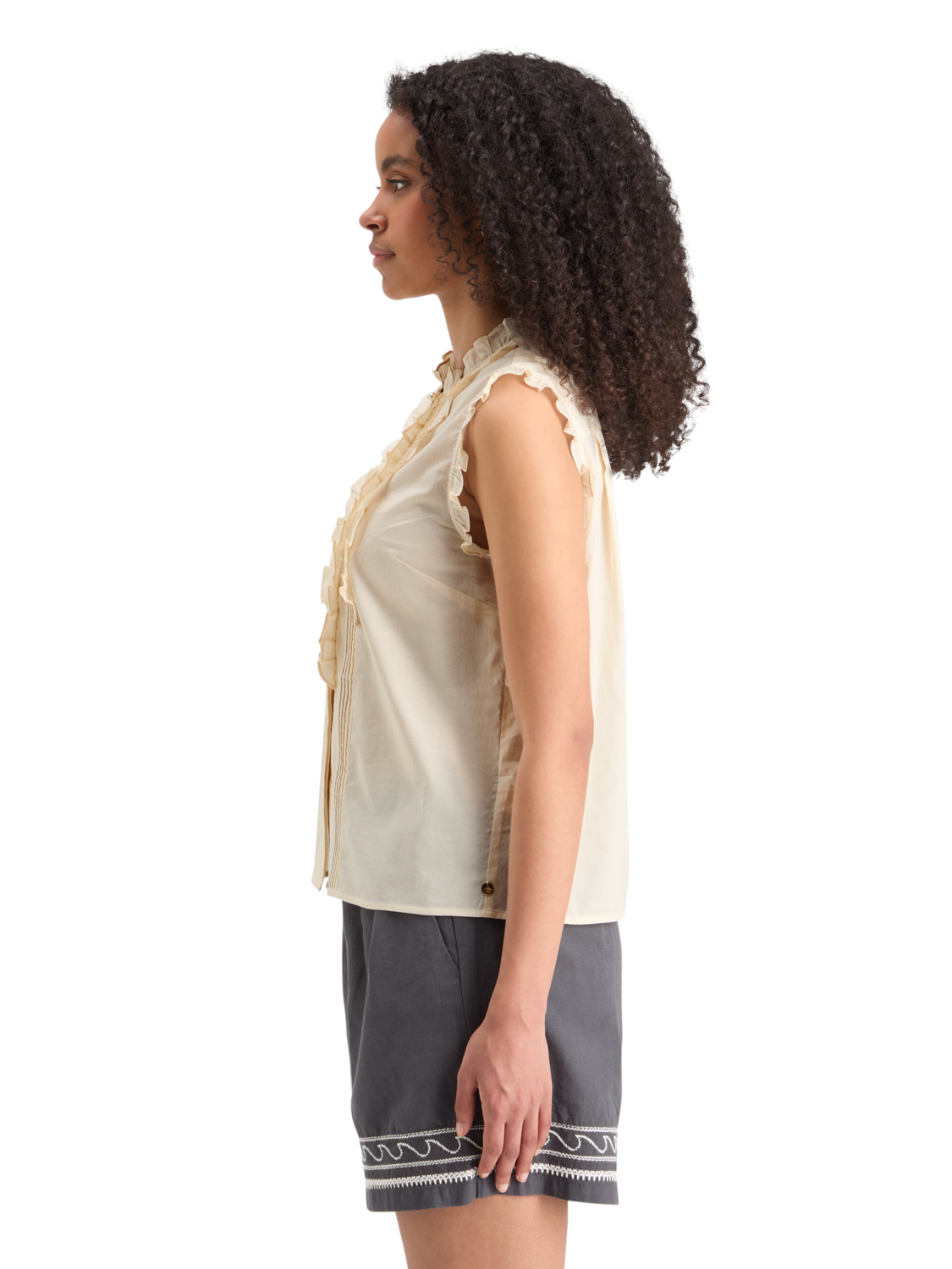 

Sleeveless Ruffle Shirt, Soft ice