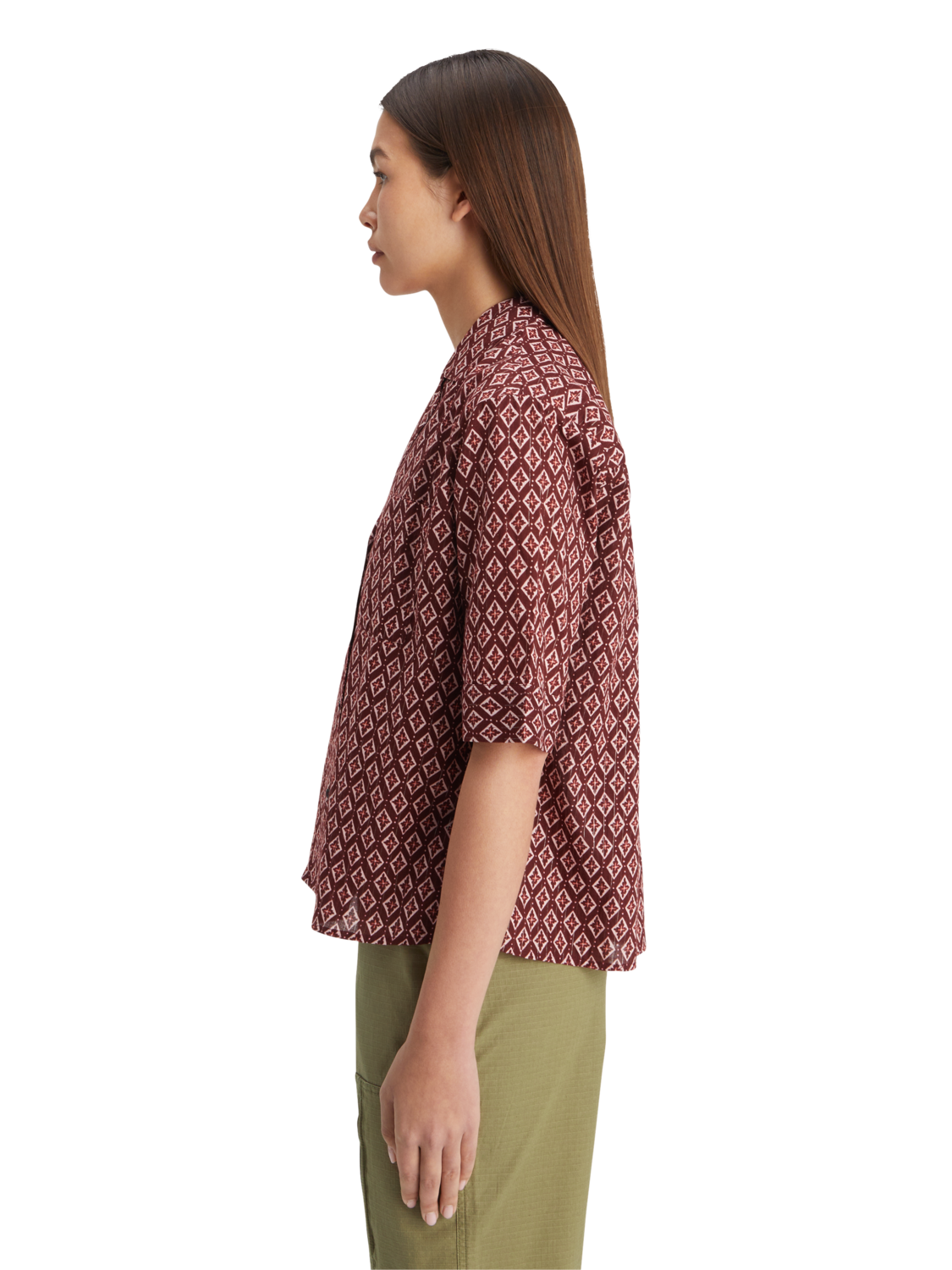 

Short Sleeved Shirt Lurex Print, Geo flower bordeaux