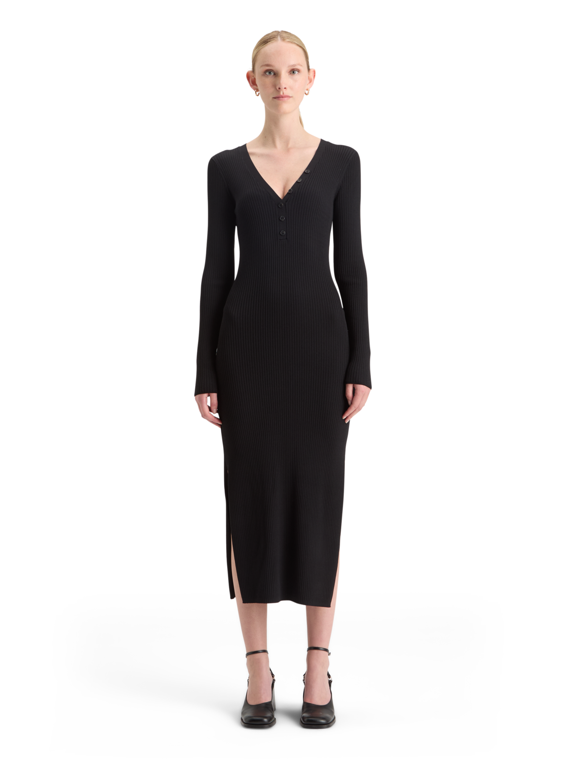 

Ribbed Knitted Midi Dress, Evening black