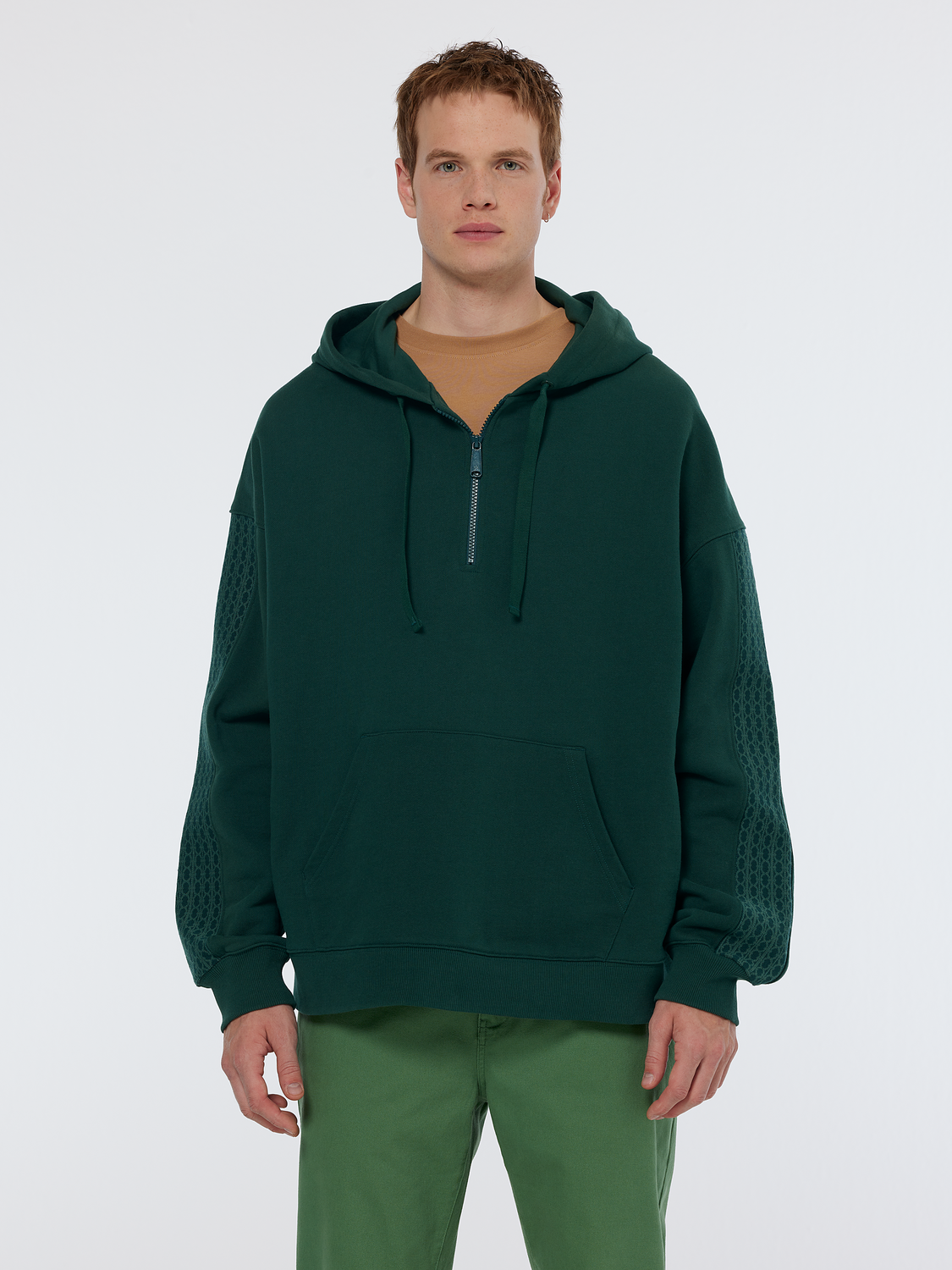 

Rib insert zipped loose fit hoodie, Amsterdam green
