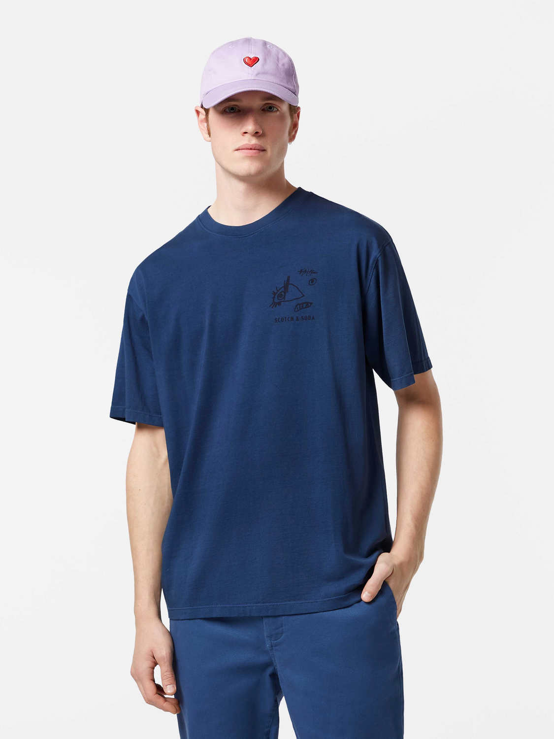

Relaxed fit front and back artwork T-shirt, Atlantic blue