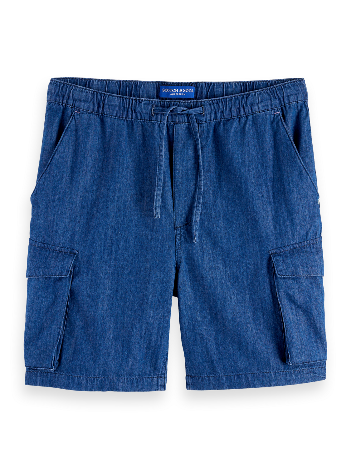 

Lightweight sporty denim beach short with cargo pockets, Washed indigo