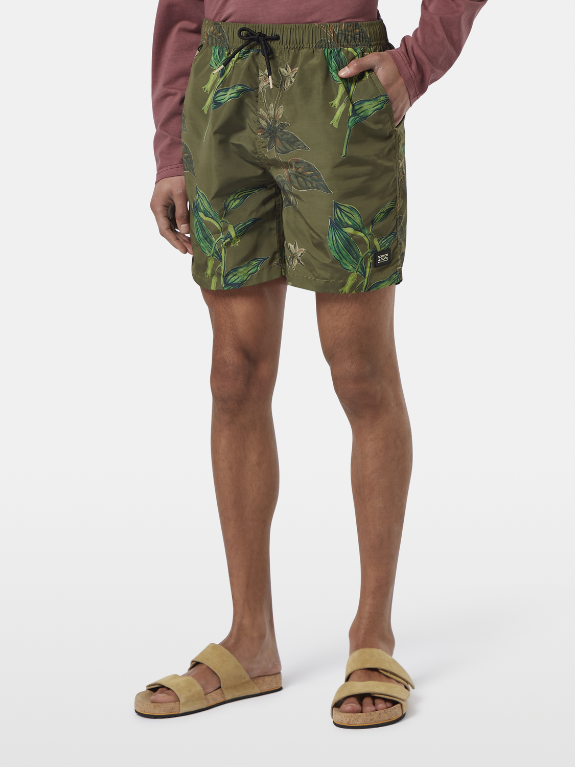 

Printed mid-length swimshort, Leafs military aop