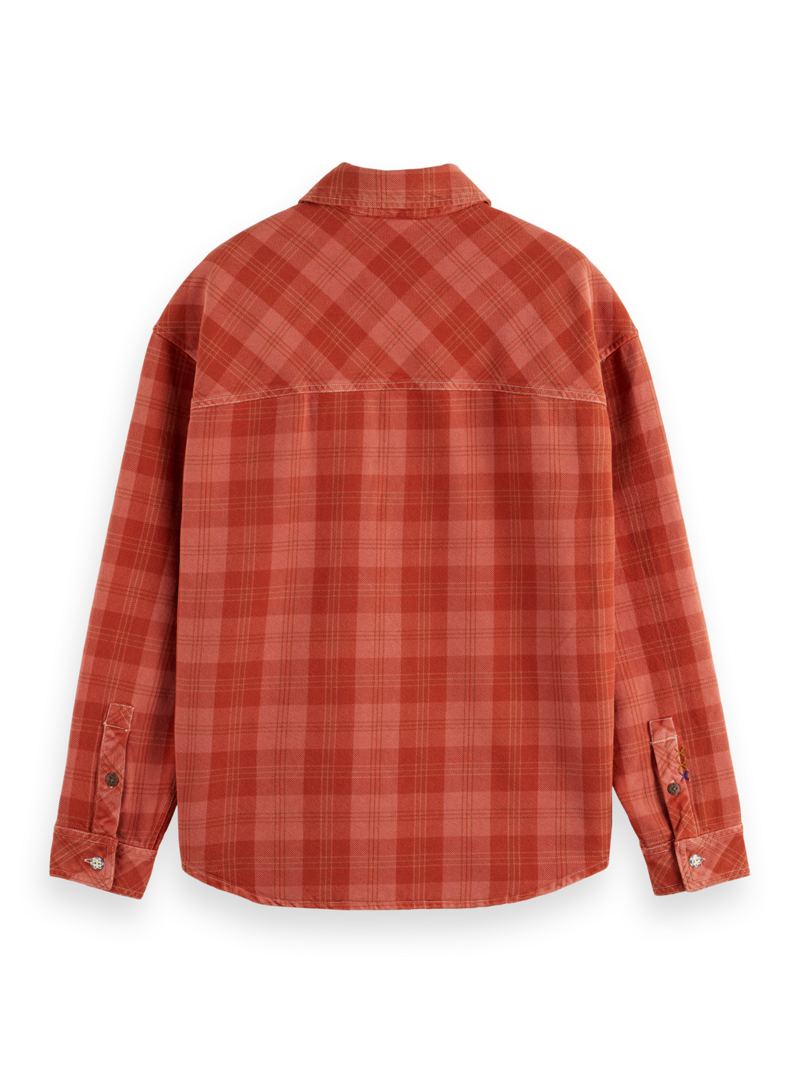 

Washed denim checked overshirt, Red check