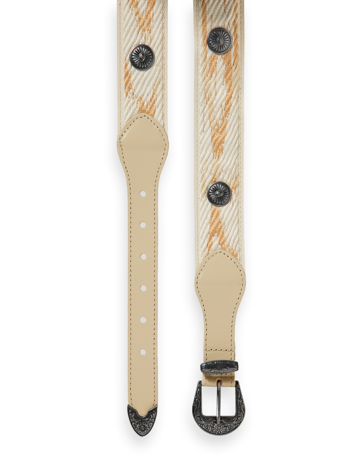 

Patterned western leather belt, Ivory