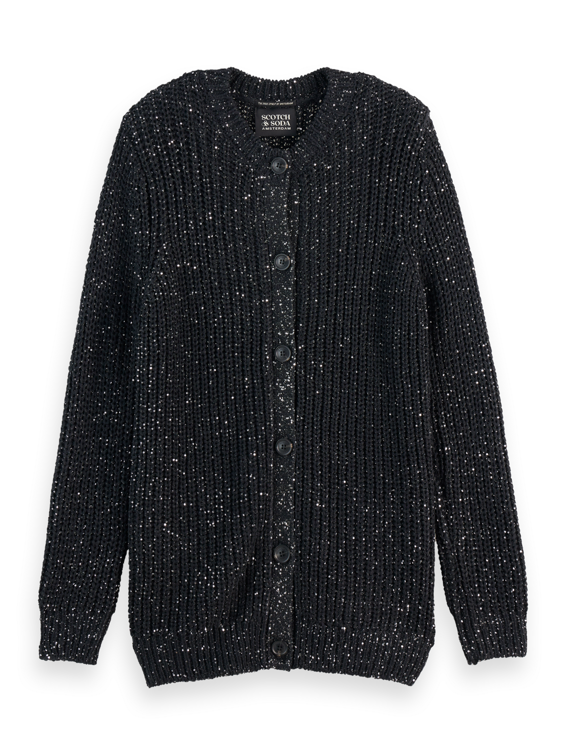 

Sequin Mid Length Cardigan, Evening black