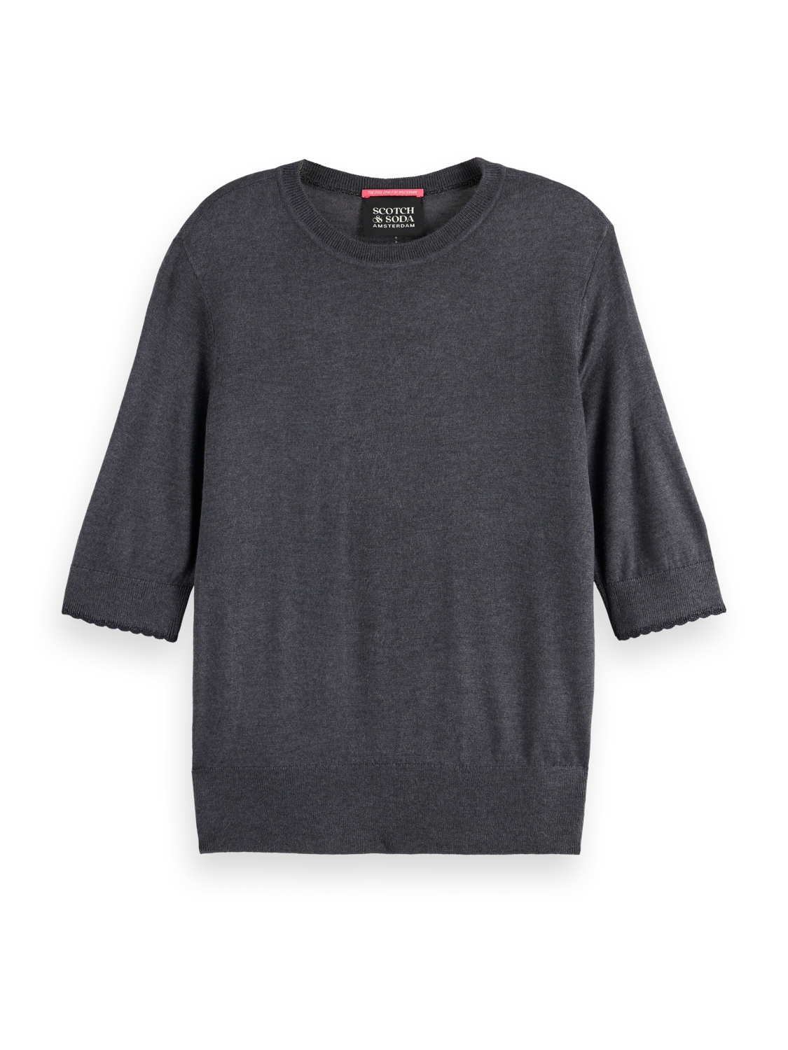 

Crew Neck Short Sleeved Pullover, Charcoal melange