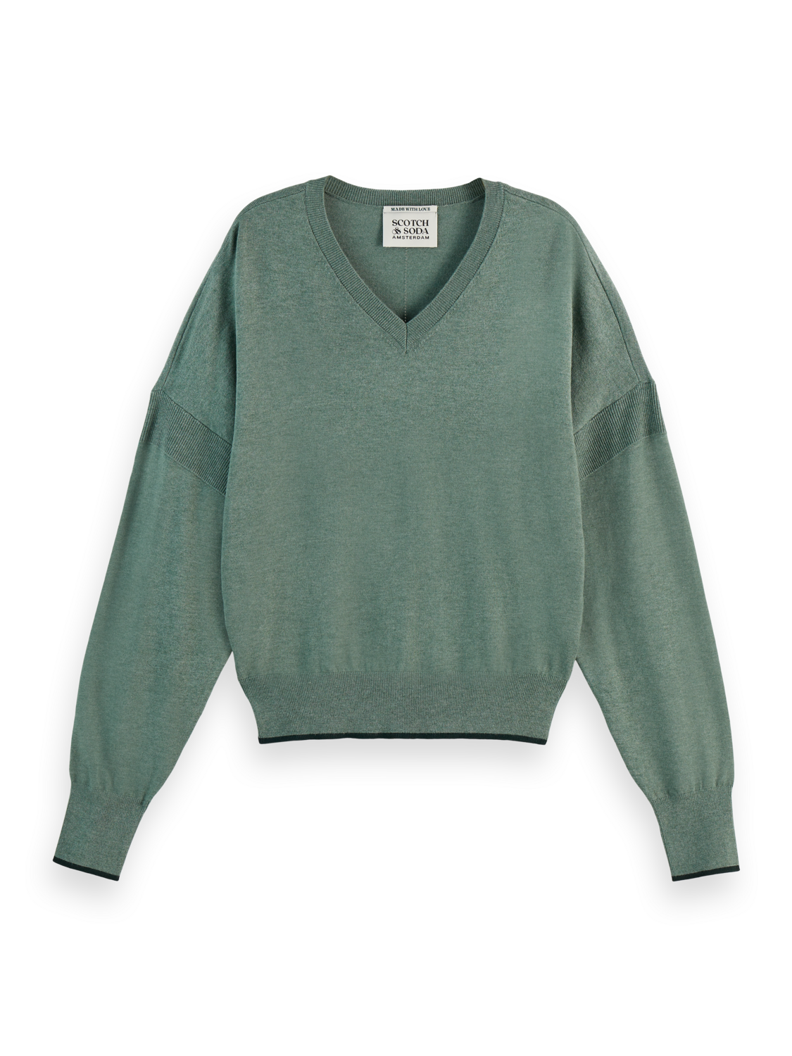 

V-neck relaxed pullover, Park green melange