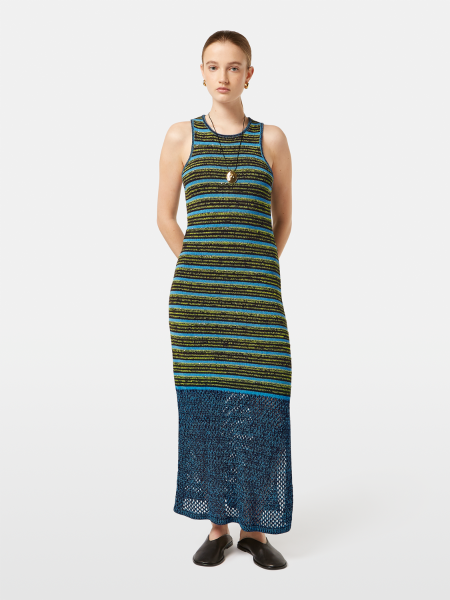 

Sequin stripe knitted dress, Washed black