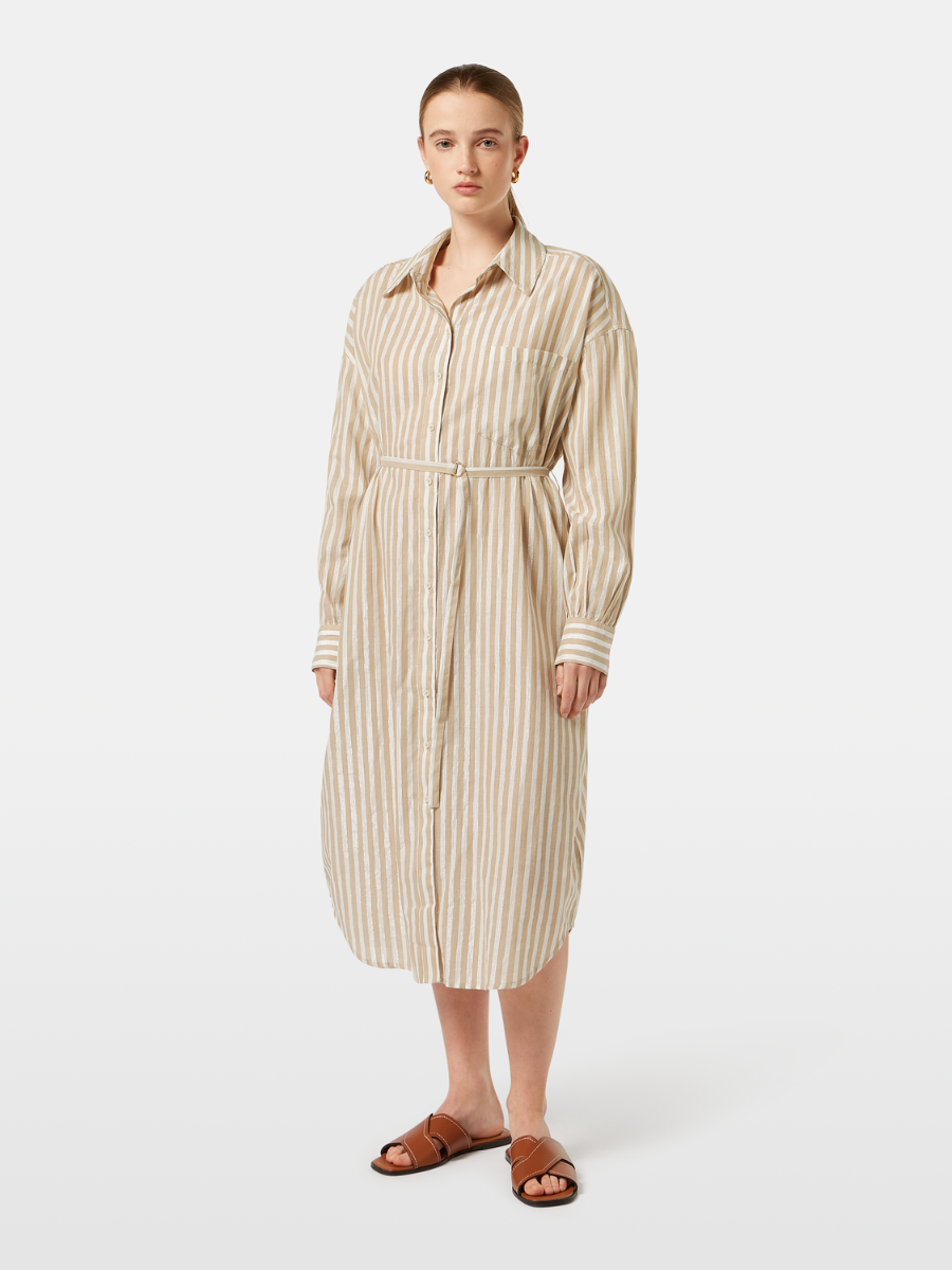 Striped midi shirt dress, Desert sand stripe with lurex