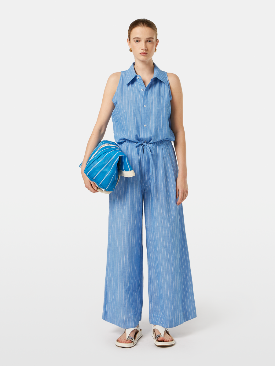 

Halter Linen Jumpsuit, Blue and white pin stripe
